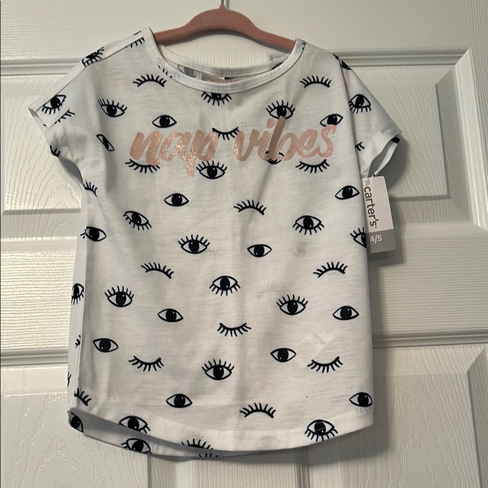 Carter's White Tee with Black Eye Print and Gold Text